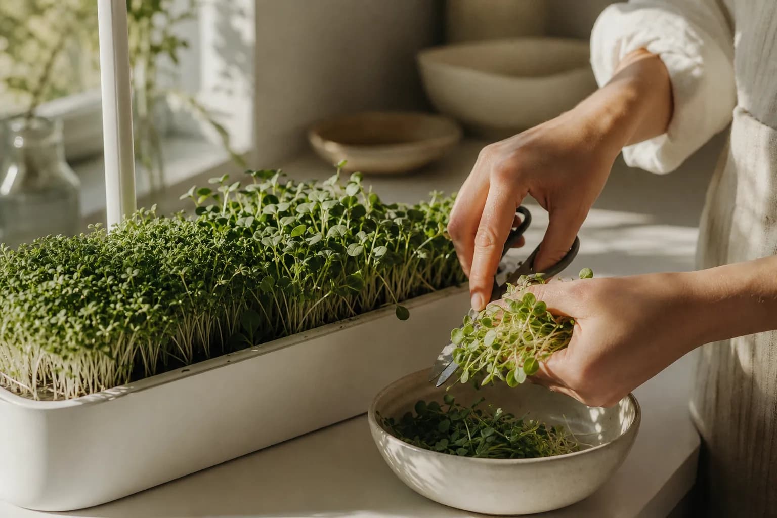 Microgreens cut moments before eating
