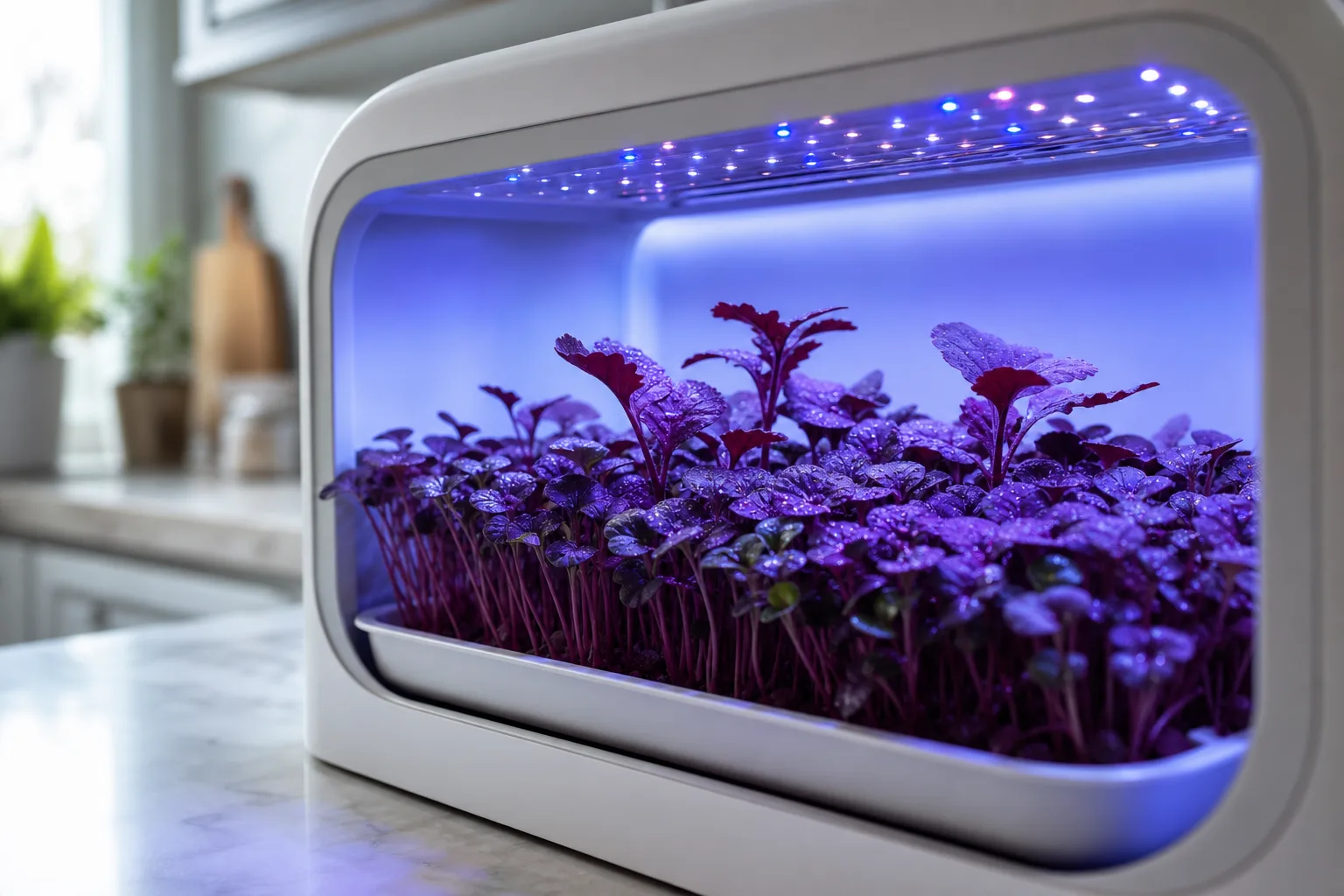 Blue Light and Microgreens: Antioxidants and Anthocyanins