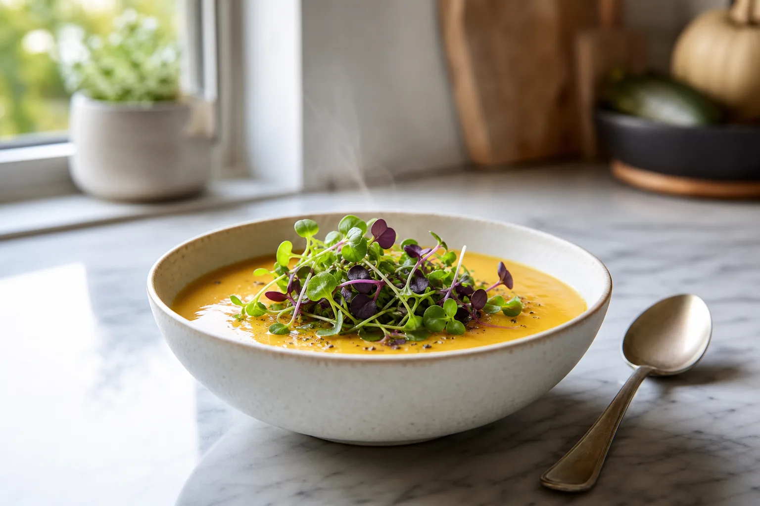 Finishing Soups with Microgreens