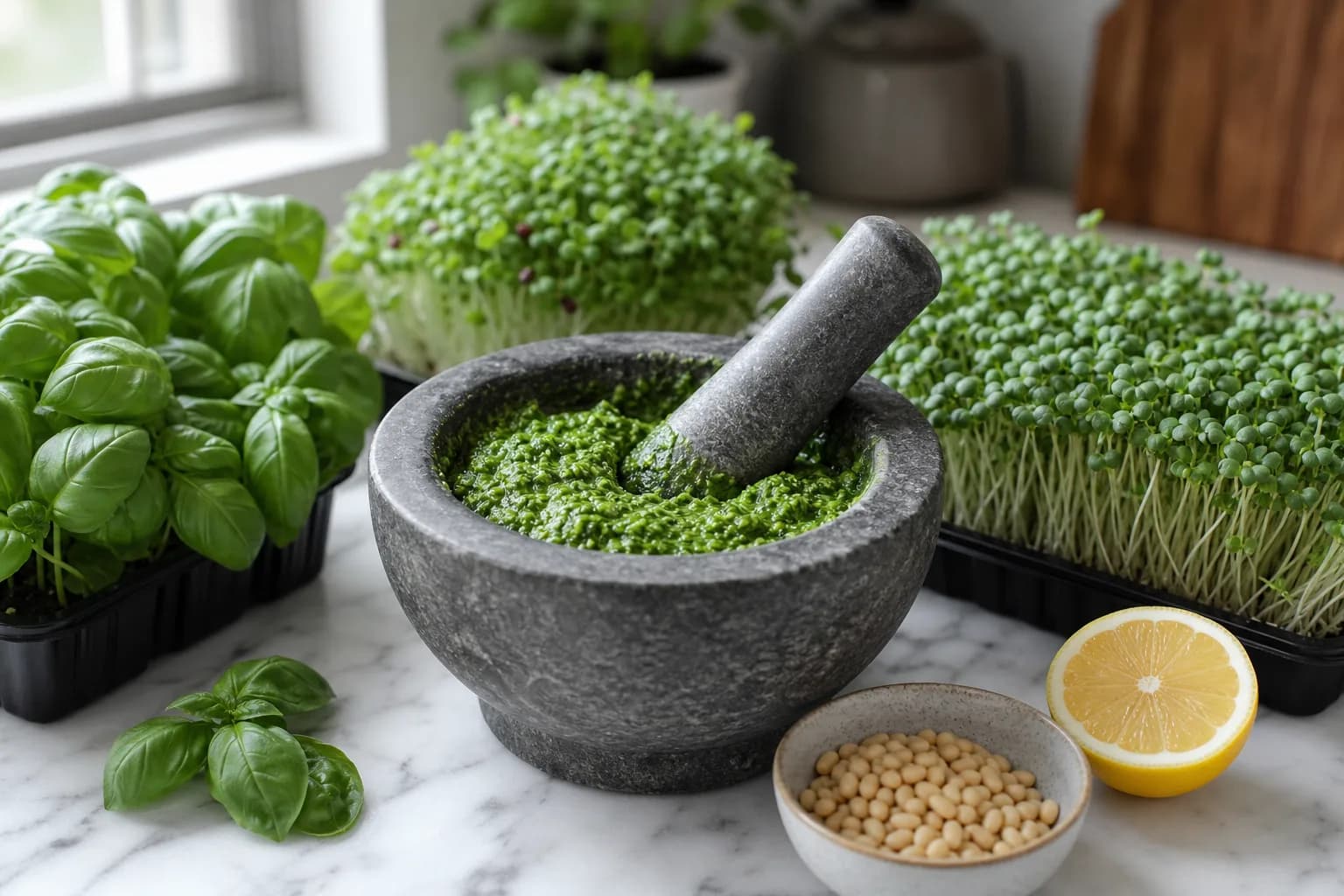 Microgreen Pesto and Quick Green Sauces