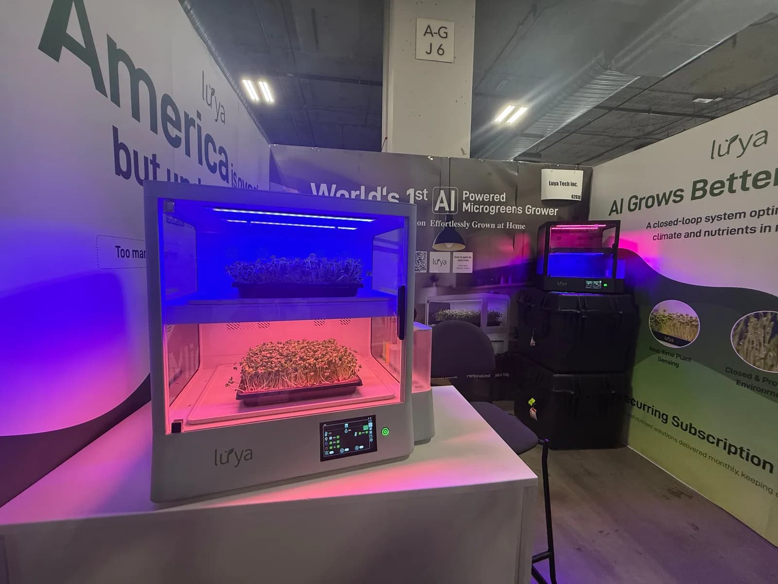 The LUYA stand at CES 2026, a Luya X-1 lit and growing on the plinth