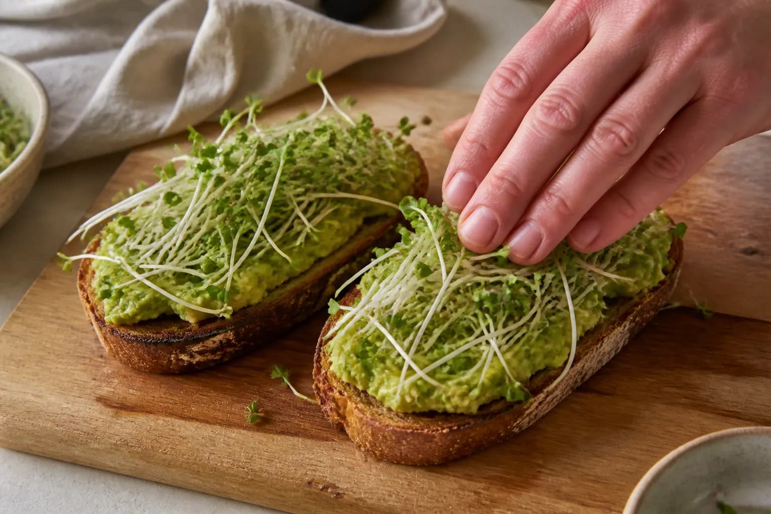 Daikon Radish microgreens on a dish: on the toast